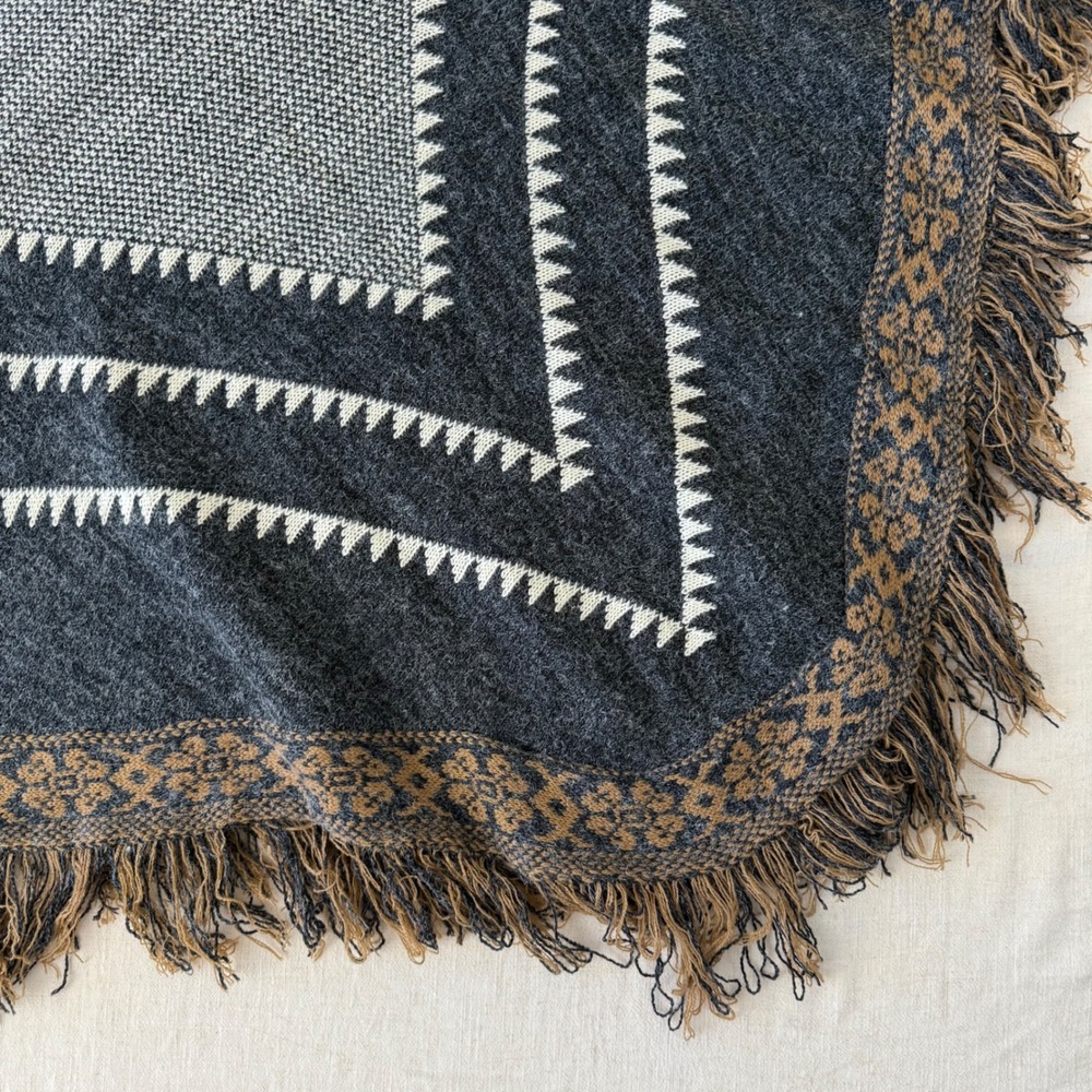 Dainty Hooligan Southwestern Knit Fringe Poncho Sweater Charcoal Gray Boho S/M - Picture 13 of 14